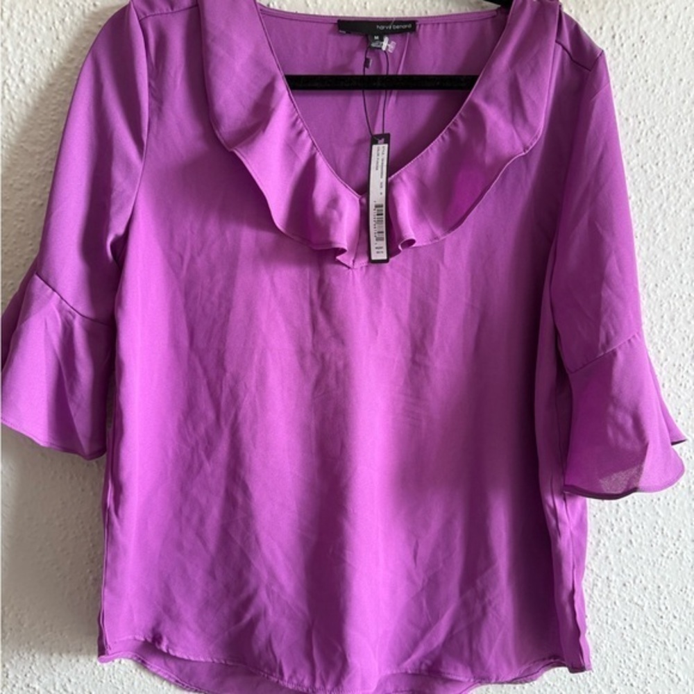 Harve Benard Purple Ruffle Blouse Size M